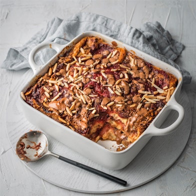Strawberry, Rhubarb & Chocolate Bread Pudding