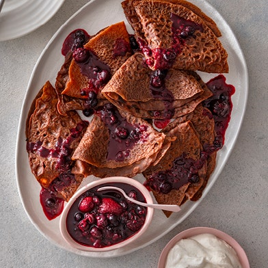 Chocolate Crepes with Berry Compote