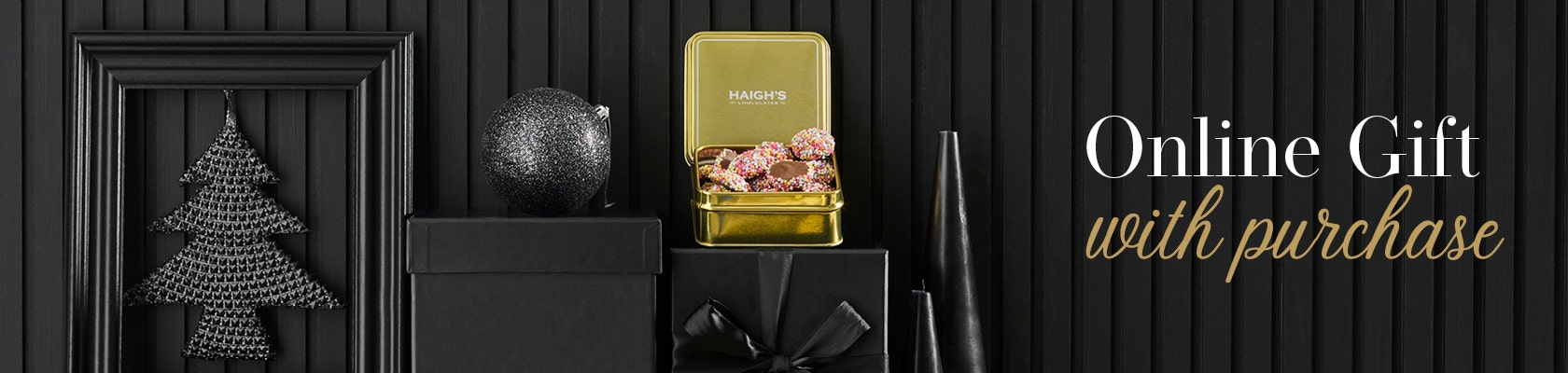 Gold tin filled with chocolate speckles
